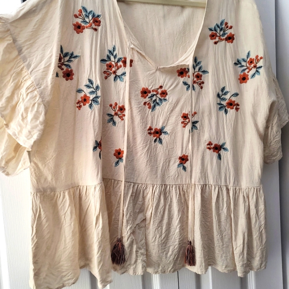 Embroidered boho flowy top